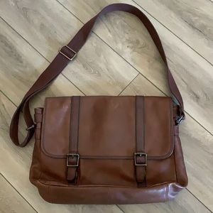 Brown leather Fossil messenger bag